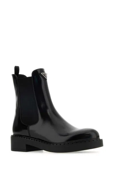 Prada Leather Ankle Boots For Women In Black