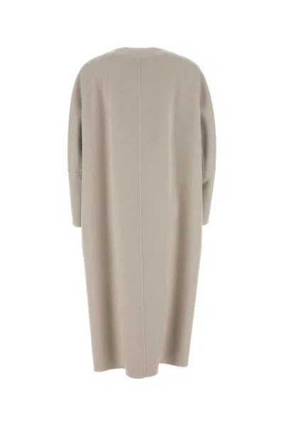 Max Mara Beige Buttoned Long-sleeved Coat In Gray