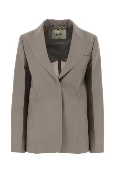 Fendi Giacca In Misto Mohair Tortora Donna