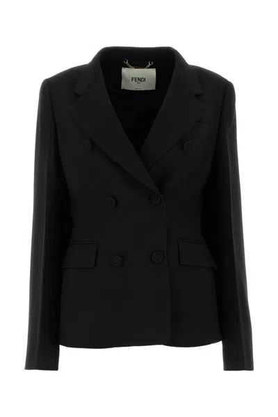 Fendi Black Wool Blend Blazer In Black