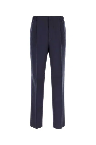 Fendi Blue Straight Pants In Wool Man In Blue