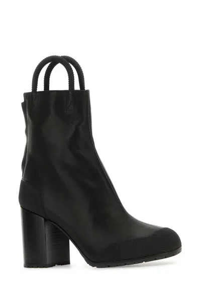 Random Identities Black Leather Ankle Boots In Animal Print