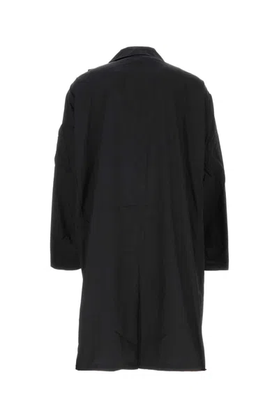Random Identities Collared Long Length Coat With Front Pockets In Black