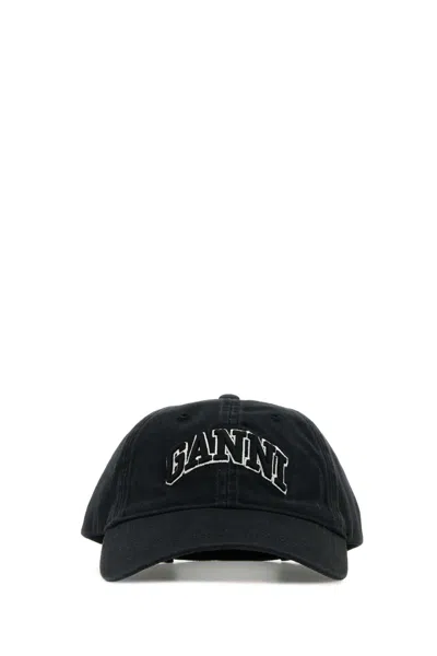 Ganni Womens Black Brand-embroidered Cotton-canvas Cap In Black