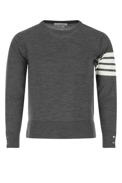 Thom Browne Melange Grey Wool Sweater In Gray