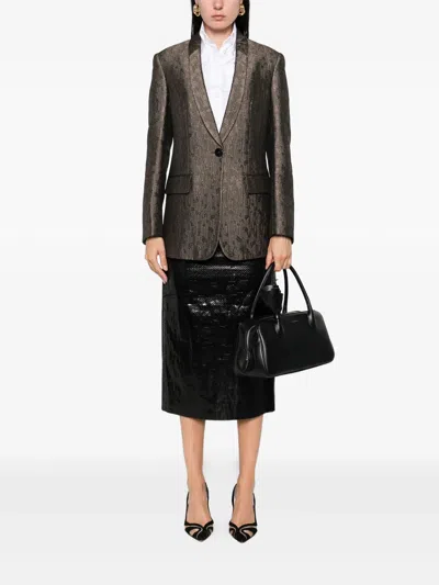 Giorgio Armani Textured Fabric Tailored Jacket In Brown