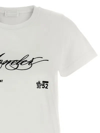 Moncler Cotton T Shirt With Embroidered Cursive Logo