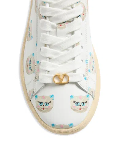 Valentino Garavani Royco Vlogo Cat-print Leather Sneakers In White