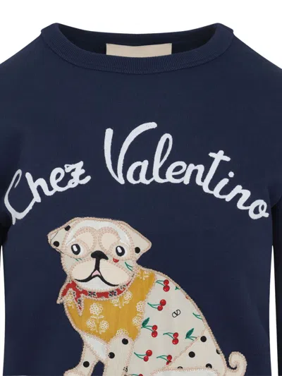 Valentino Dog Design Cotton Sweatshirt In Blue