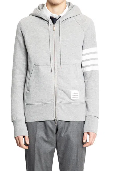 Thom Browne Mens Light Grey Striped Brand-patch Cotton-jersey Hoody
