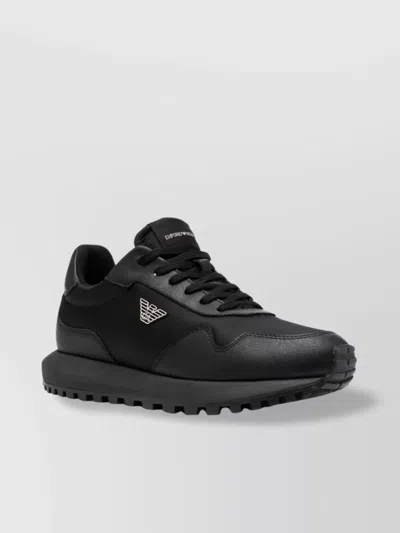 Emporio Armani Asv Recycled Nylon Sneakers With Regenerated Saffiano Details In Black
