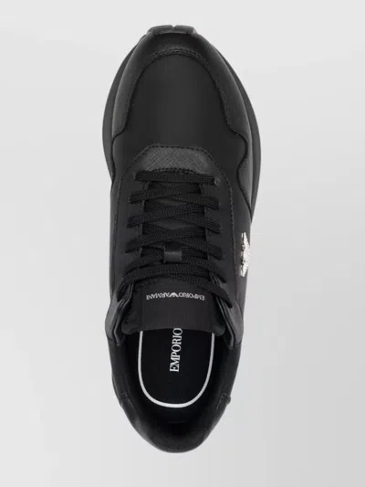 Emporio Armani Asv Recycled Nylon Sneakers With Regenerated Saffiano Details In Black