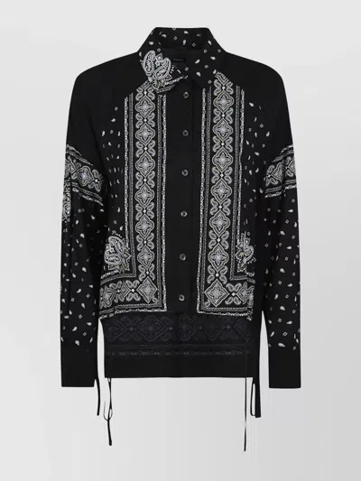 Pinko Bandana Print Button-down Shirt With Adjustable Hem In Black