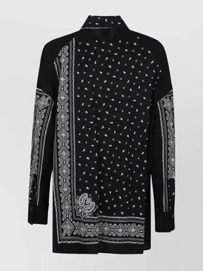Pinko Bandana Print Button-down Shirt With Adjustable Hem In Black