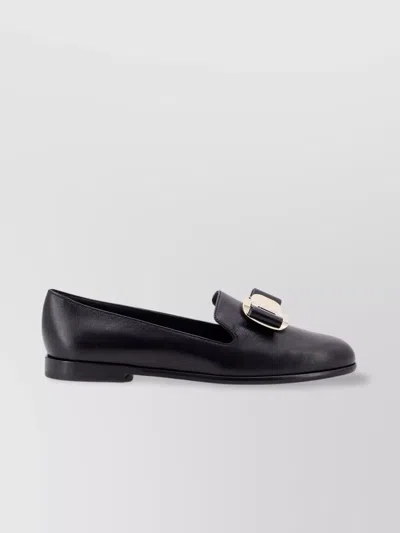 Ferragamo Leather Loafer With Decorative Buckle And Bow