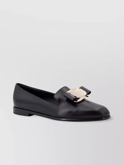 Ferragamo Leather Loafer With Decorative Buckle And Bow