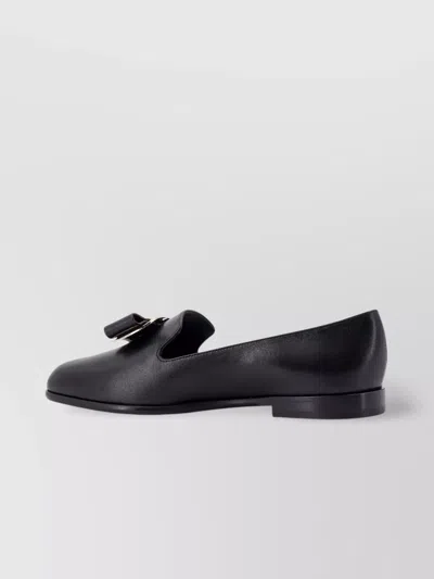 Ferragamo Leather Loafer With Decorative Buckle And Bow