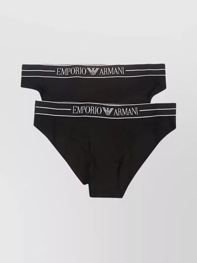 Emporio Armani Two-pack Of Asv Organic-cotton Briefs With Logo Waistband In Black