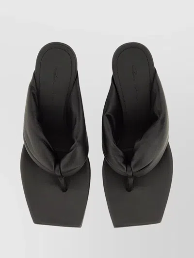 Rick Owens Square Toe Leather Sandal With Sculptural Heel