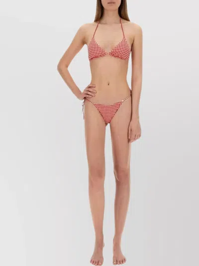 Mc2 Saint Barth Marianne Gingham Triangle Bikini Bottom In Brown