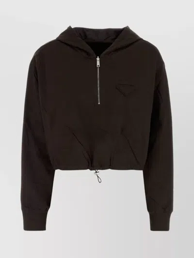 Prada Reversible Drawstring Hem Cotton Sweatshirt In Black