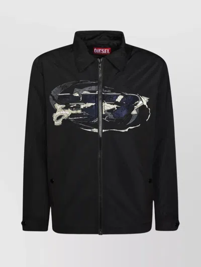 Diesel Modern Black Jacket With Intricate Graphic Detailing In Black