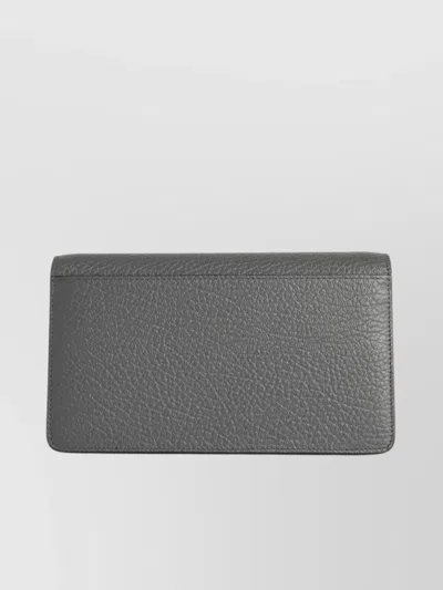 Maison Margiela Four Stitches Wallet With Chain In Pebble Grey Leather In Gray