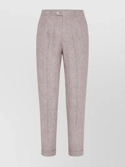 Brunello Cucinelli Straight Trousers With Belt Loops And Cuffed Hem In Purple