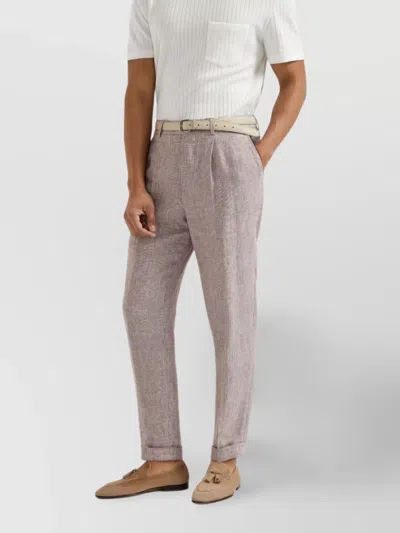 Brunello Cucinelli Straight Trousers With Belt Loops And Cuffed Hem In Purple
