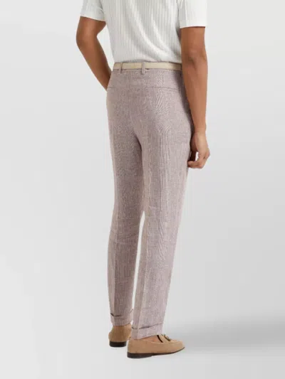Brunello Cucinelli Straight Trousers With Belt Loops And Cuffed Hem In Purple