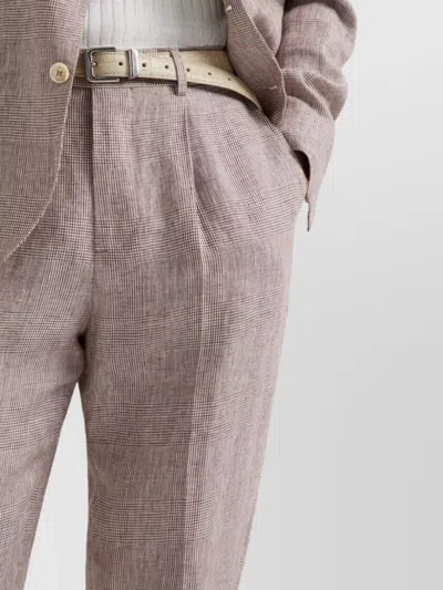 Brunello Cucinelli Straight Trousers With Belt Loops And Cuffed Hem In Purple
