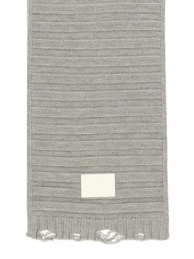 Mm6 Maison Margiela Ribbed Rectangular Scarf Distressed Finish In Gray