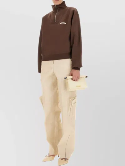 Jacquemus Grosgrain Sweatshirt With Turtleneck In Brown