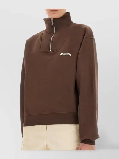 Jacquemus Grosgrain Sweatshirt With Turtleneck In Brown