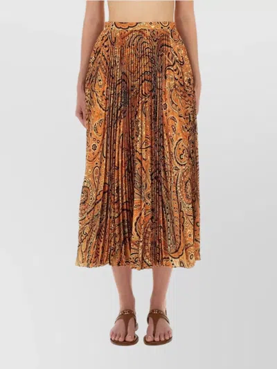 Etro Pleated Paisley Midi Skirt In Brown