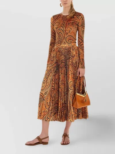Etro Pleated Paisley Midi Skirt In Brown