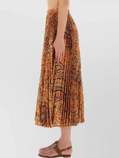 Etro Pleated Paisley Midi Skirt In Brown
