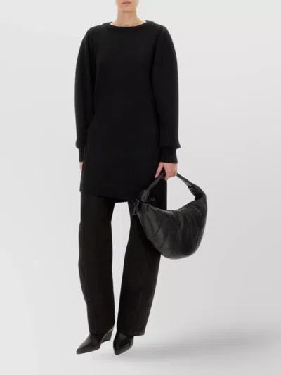 Lemaire Textured Knit Long Sleeve Sweater With Side Slits In Black