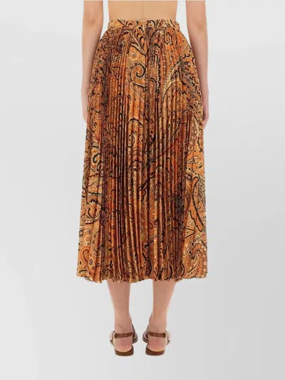 Etro Pleated Paisley Midi Skirt In Brown