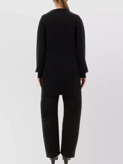 Lemaire Textured Knit Long Sleeve Sweater With Side Slits In Black