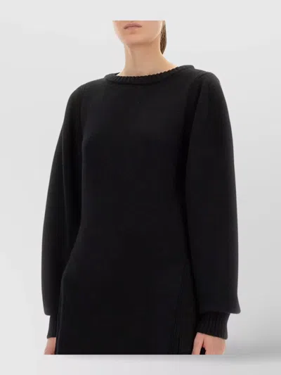 Lemaire Textured Knit Long Sleeve Sweater With Side Slits In Black