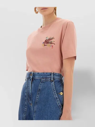 Etro Regular Fit T-shirt With Intricate Pegasus Graphic In Pink