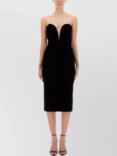 Tom Ford Strapless Plunge Neck Stretch Velvet Cocktail Dress In Black