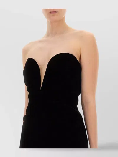 Tom Ford Strapless Plunge Neck Stretch Velvet Cocktail Dress In Black