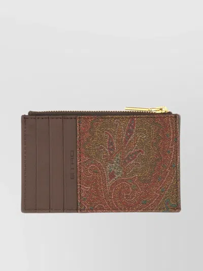 Etro Embroidered Logo Zip Around Card Slots In Brown
