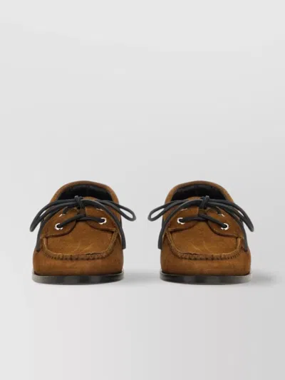 Aeyde Eyelet Lace Loafers Rubber Sole Suede Finish In Brown