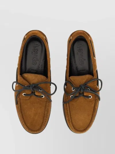 Aeyde Eyelet Lace Loafers Rubber Sole Suede Finish In Brown