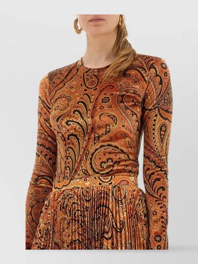 Etro Fitted Paisley Pattern Pleated Midi Top In Multi