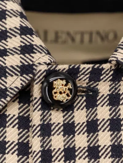 Valentino Coat With Vichy Pattern In Cotton And Wool In Gray