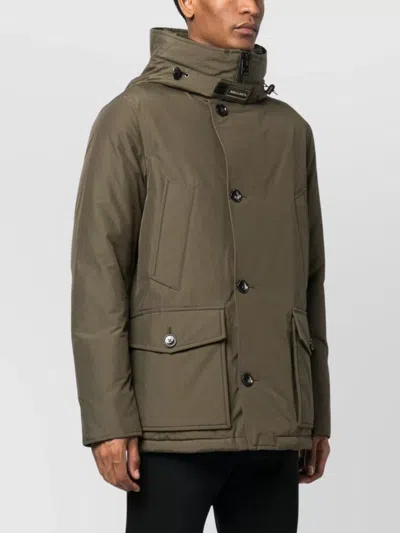 Woolrich Feather Down Padded Parka With Concealed Hood In Green